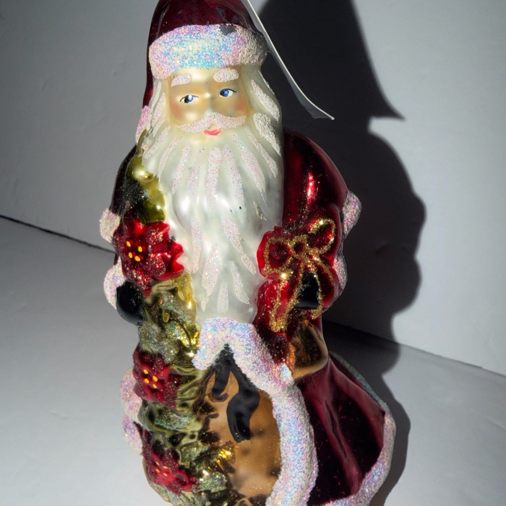 Glassware Art Studio Santa Blown Glass Ornament Hand Painted New Poland 7” Tall